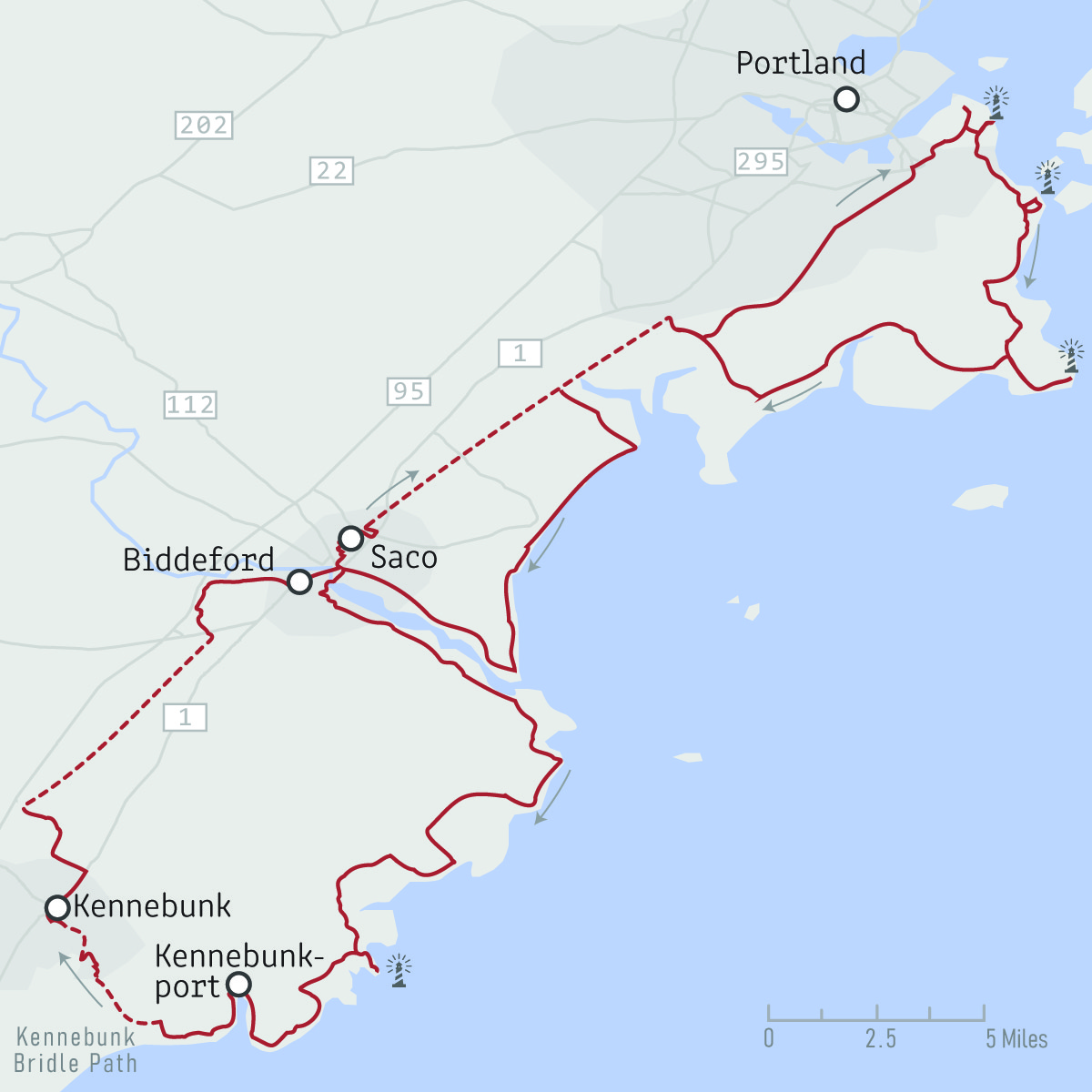 Map for the intermediate/multiday route.